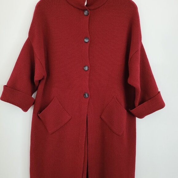 Red Sweater COCOGIO made in Italy - Large button up 50% Merino wool/ Acrylic - Picture 2 of 16
